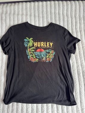 Hurley Black Logo Graphic Tee with Subtle Print